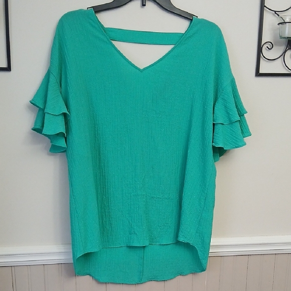 Apt. 9 Tops - Apt. 9 Teal Ruffle Sleeve Blouse